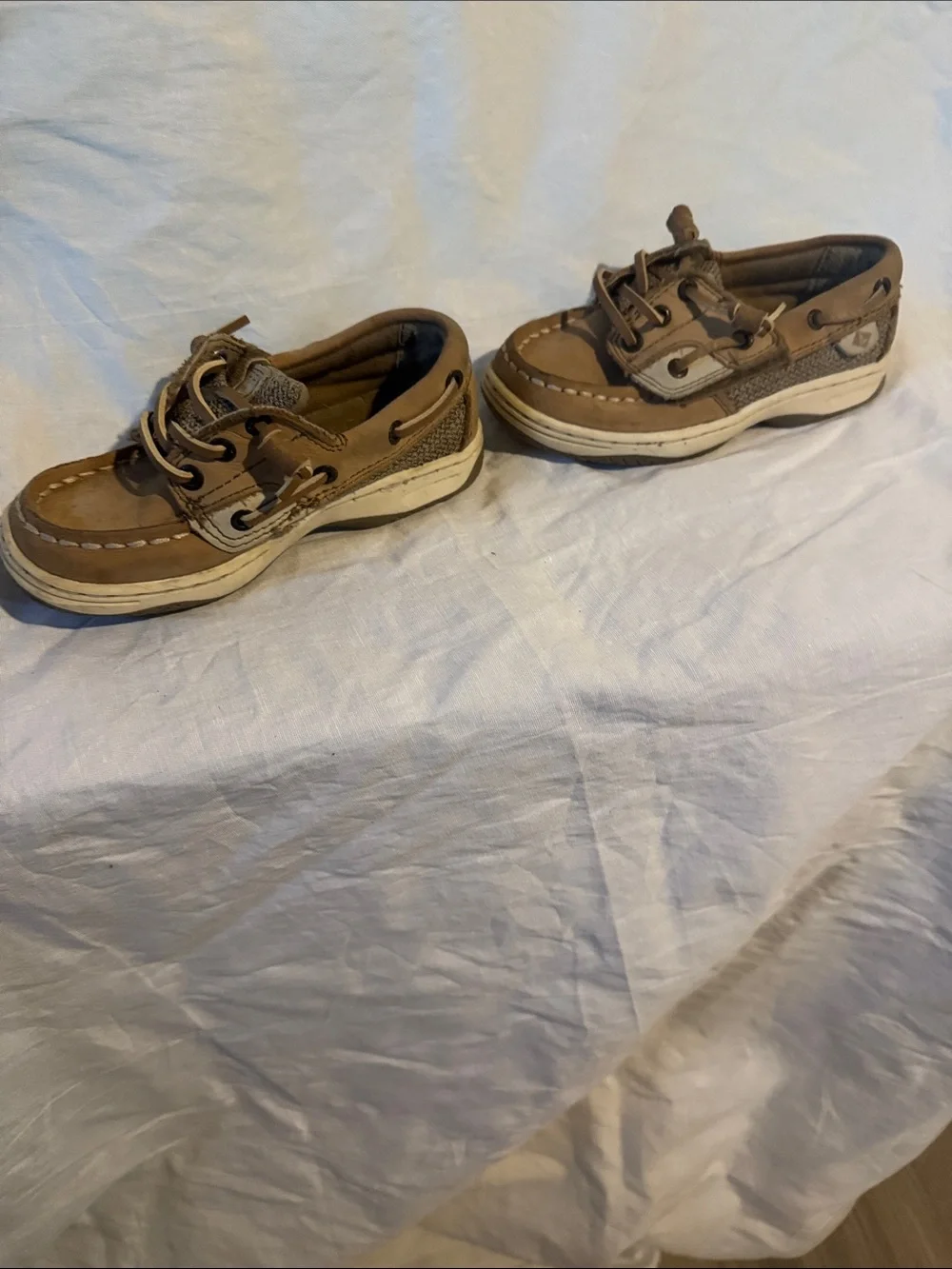 Sperry Tan and Brown Kids Moccasin Boat Shoes